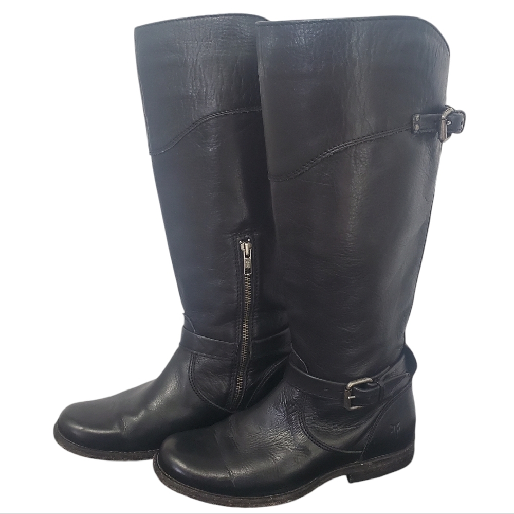 Frye Phillip Knee Tall Riding Boots Size 6 B Black Genuine Leather zipper